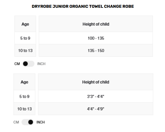 2026 Dryrobe Junior Organic Towel Changing Robe 0 Size Chart